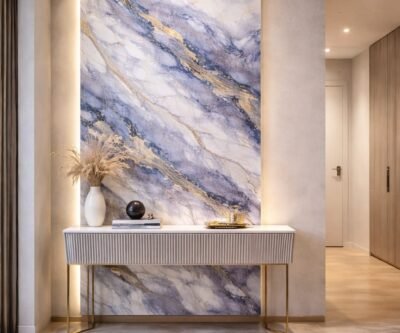 White Blue & Gold PVC Marble Sheet